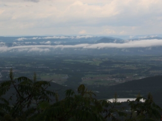 Low clouds hang over the Shenandoah Valley as seen from Skyline Drive, June 2018